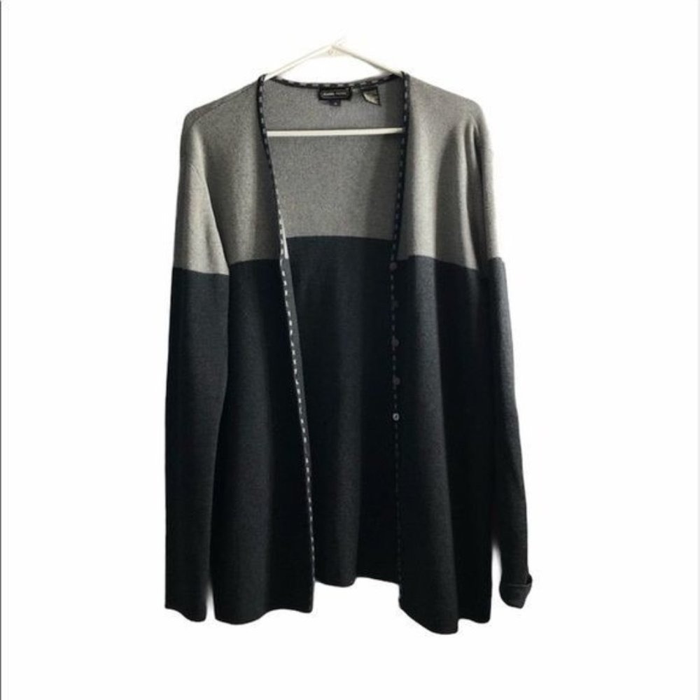 Jeanne Pierre Color Block Gray and Black Cardigan Sweater Large